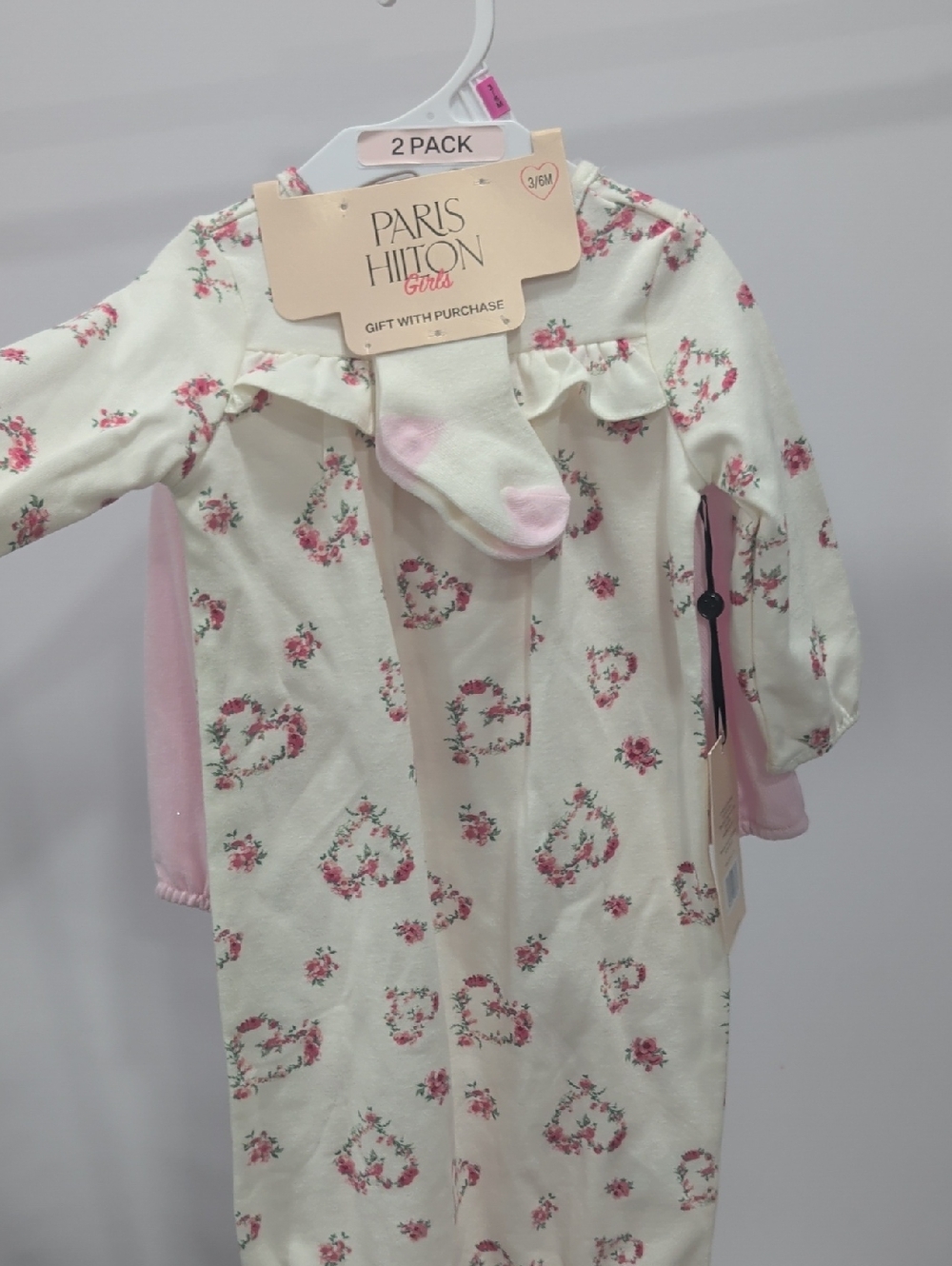Paris Hilton Girls Cream and Pink Floral Heart 2-Pack Pajama Set